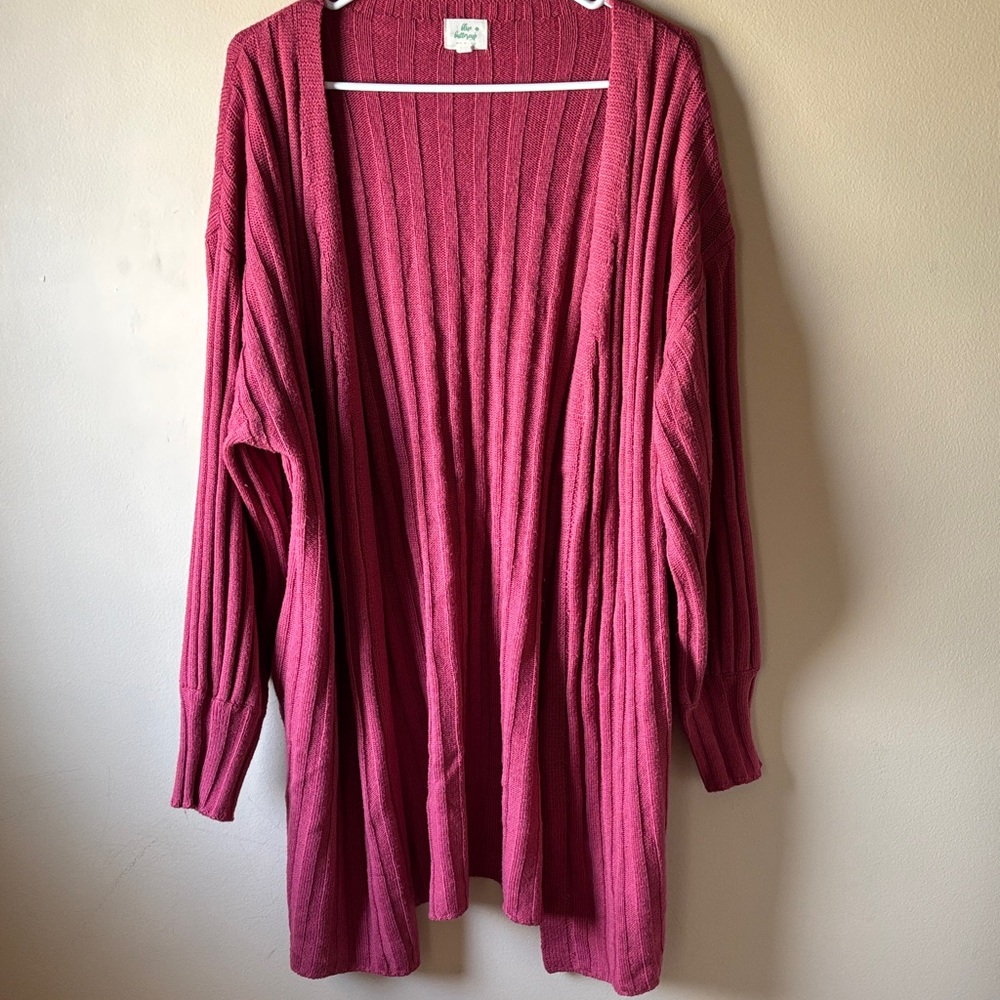 Blue Buttercup Boutique Open-Front Ribbed Cardigan Sweater - Raspberry Pink